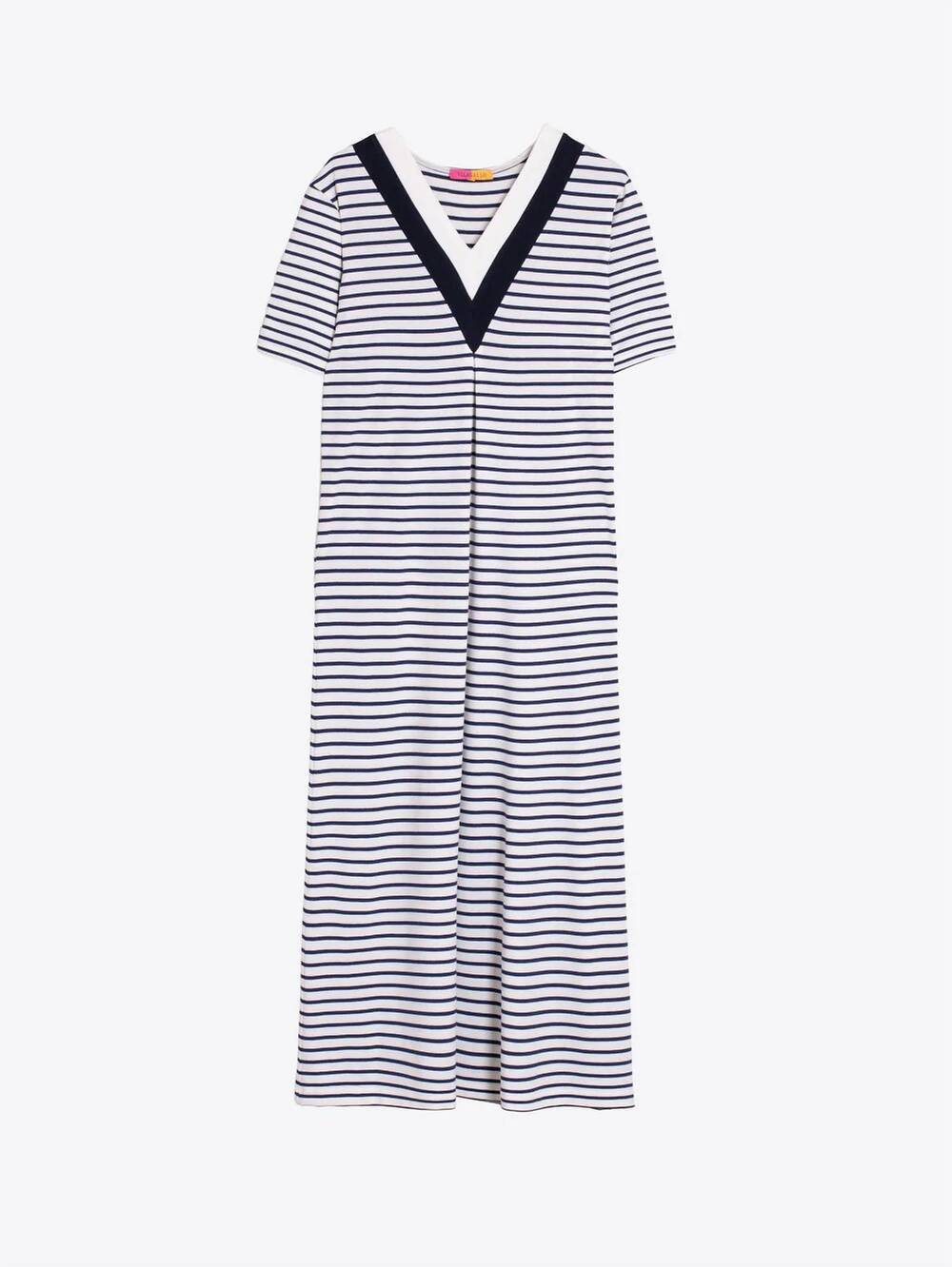 NEW VILAGALLO women's long striped dress in navy and white